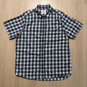 Fjallraven Singi Plaid Short Sleeve Buttonup Shirt Mens Large Blue Relaxed Fit